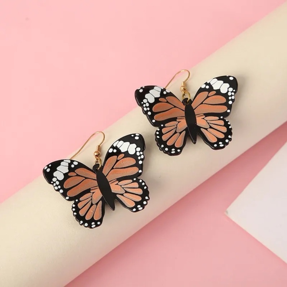 *PIA* Brown x Black Butterfly Fashion Dangle Earrings